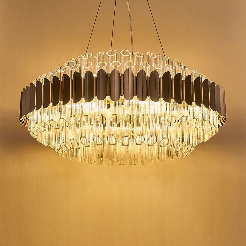 Grey Tubular Chandelier Lamp Modern 12-Light Prismatic Crystal Ceiling Pendant Light Clearhalo 'Ceiling Lights' 'Chandeliers' 'Modern Chandeliers' 'Modern' Lighting' 264150