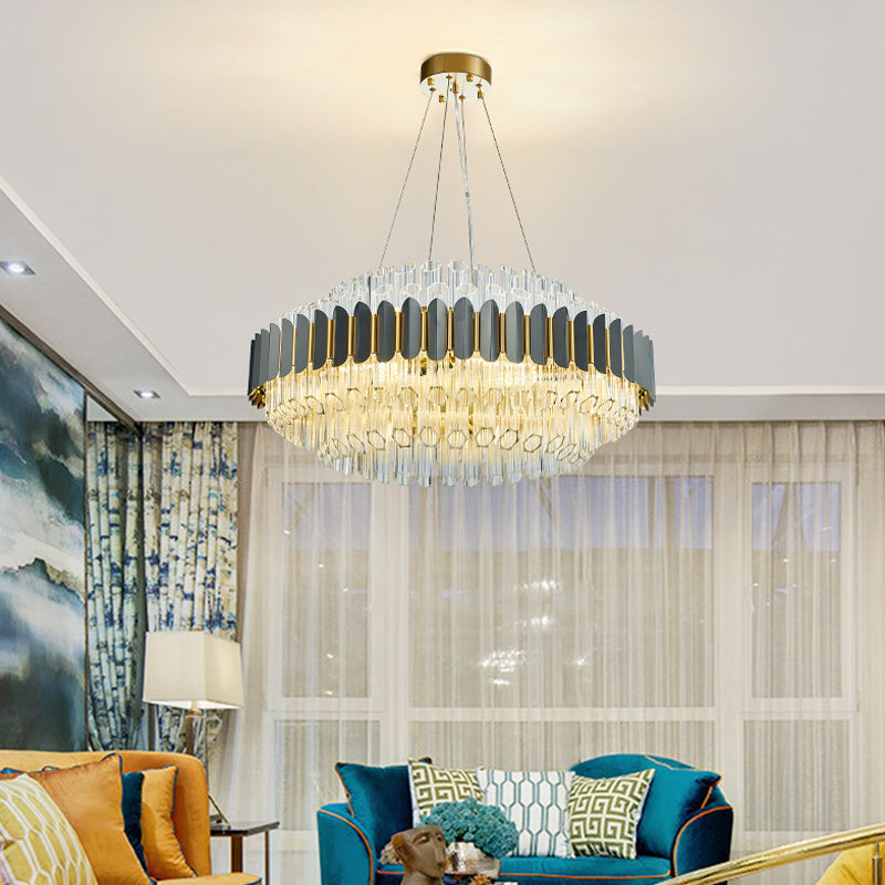 Grey Tubular Chandelier Lamp Modern 12-Light Prismatic Crystal Ceiling Pendant Light Clearhalo 'Ceiling Lights' 'Chandeliers' 'Modern Chandeliers' 'Modern' Lighting' 264151