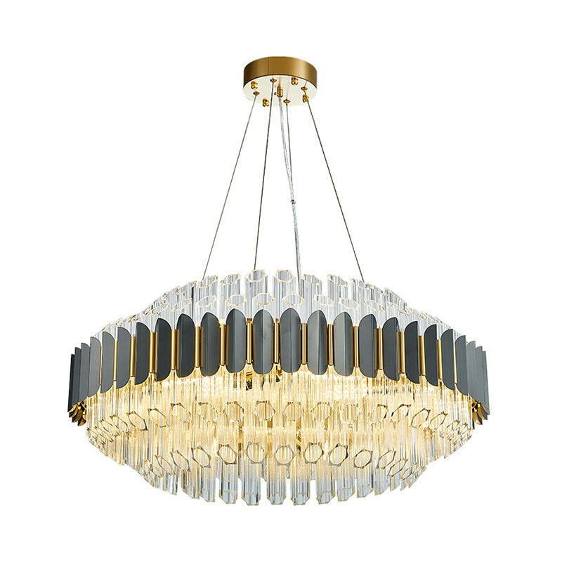 Grey Tubular Chandelier Lamp Modern 12-Light Prismatic Crystal Ceiling Pendant Light Clearhalo 'Ceiling Lights' 'Chandeliers' 'Modern Chandeliers' 'Modern' Lighting' 264152