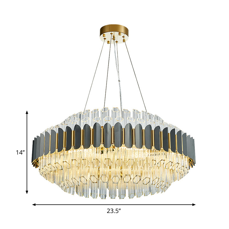 Grey Tubular Chandelier Lamp Modern 12-Light Prismatic Crystal Ceiling Pendant Light Clearhalo 'Ceiling Lights' 'Chandeliers' 'Modern Chandeliers' 'Modern' Lighting' 264153