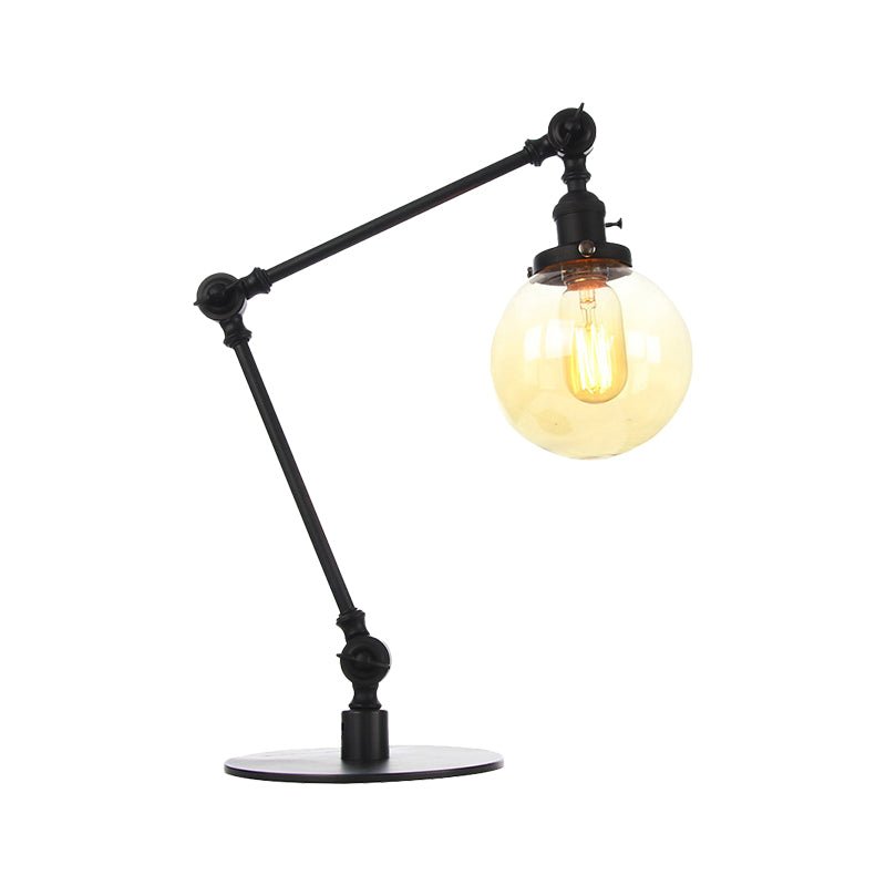 Industrial Global Table Lamp Amber/Clear Glass 1 Light Restaurant Table Light with Adjustable Arm in Black/Brass Finish Clearhalo 'Lamps' 'Table Lamps' Lighting' 264164