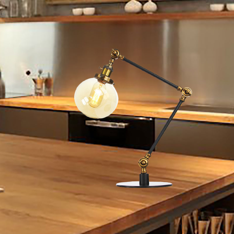 Industrial Global Table Lamp Amber/Clear Glass 1 Light Restaurant Table Light with Adjustable Arm in Black/Brass Finish Brass Amber A Clearhalo 'Lamps' 'Table Lamps' Lighting' 264167