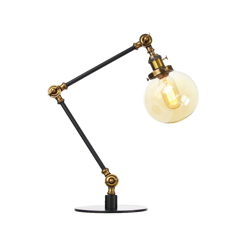 Industrial Global Table Lamp Amber/Clear Glass 1 Light Restaurant Table Light with Adjustable Arm in Black/Brass Finish Clearhalo 'Lamps' 'Table Lamps' Lighting' 264170