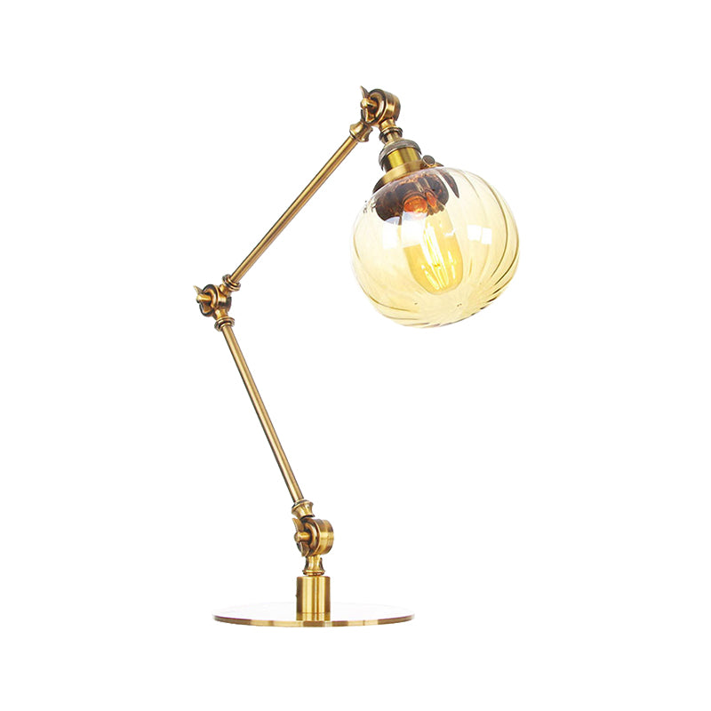 Industrial Global Table Lamp Amber/Clear Glass 1 Light Restaurant Table Light with Adjustable Arm in Black/Brass Finish Clearhalo 'Lamps' 'Table Lamps' Lighting' 264175