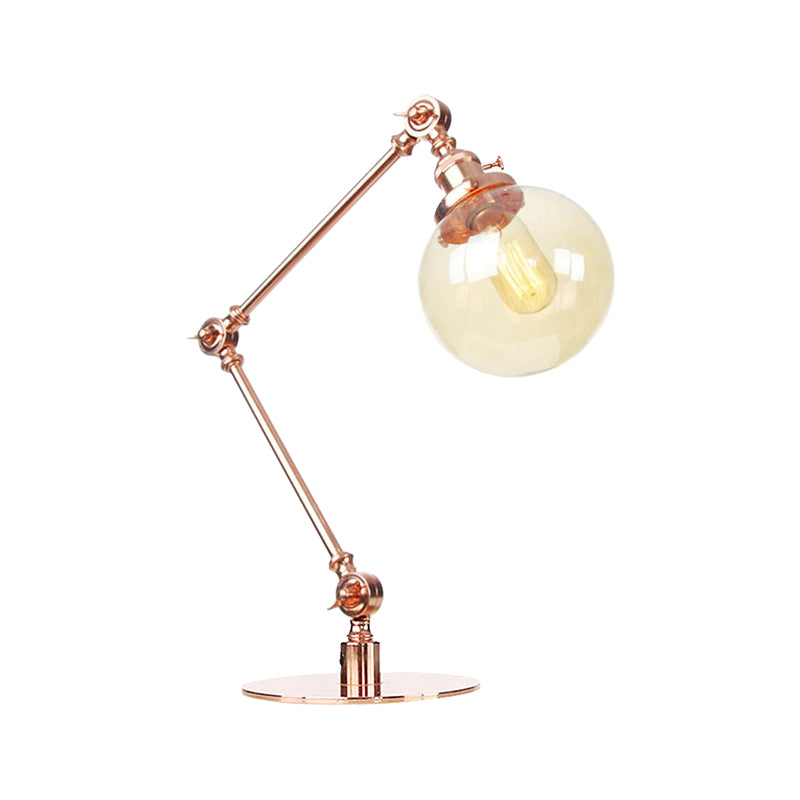 Industrial Global Table Lamp Amber/Clear Glass 1 Light Restaurant Table Light with Adjustable Arm in Black/Brass Finish Clearhalo 'Lamps' 'Table Lamps' Lighting' 264180