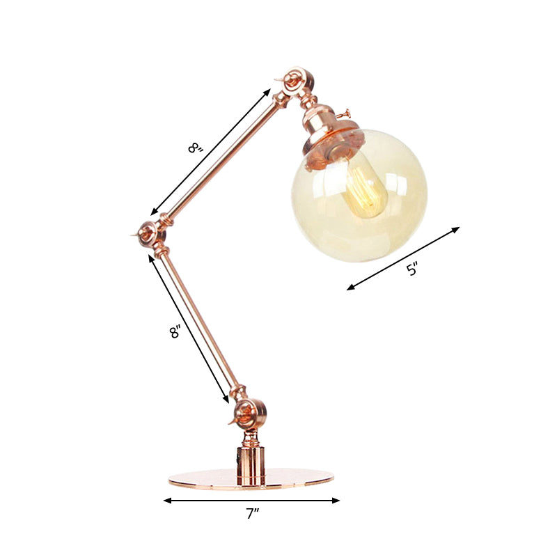 Industrial Global Table Lamp Amber/Clear Glass 1 Light Restaurant Table Light with Adjustable Arm in Black/Brass Finish Clearhalo 'Lamps' 'Table Lamps' Lighting' 264181