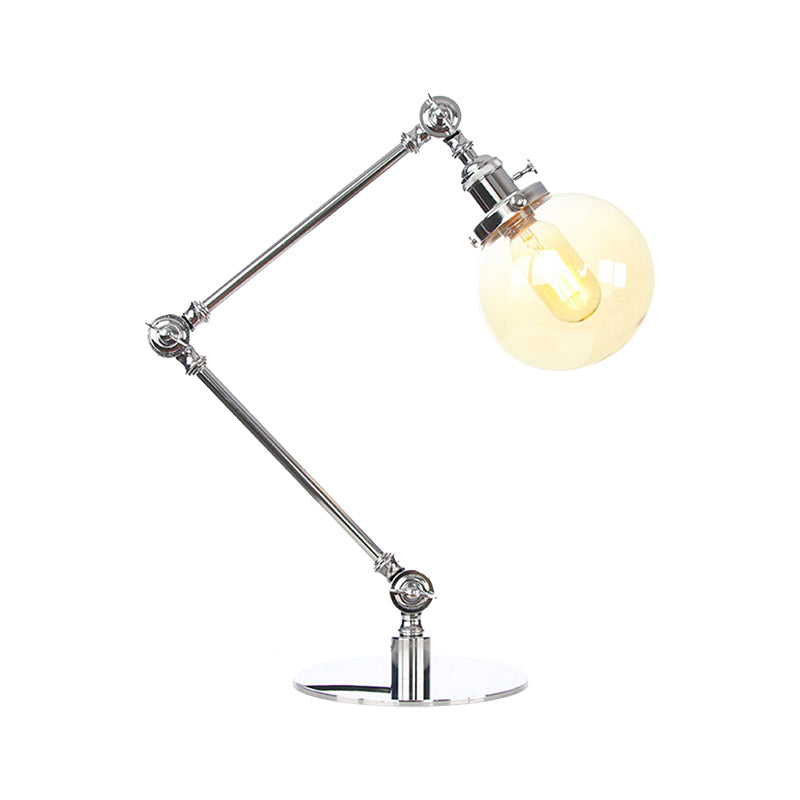 Industrial Global Table Lamp Amber/Clear Glass 1 Light Restaurant Table Light with Adjustable Arm in Black/Brass Finish Clearhalo 'Lamps' 'Table Lamps' Lighting' 264185