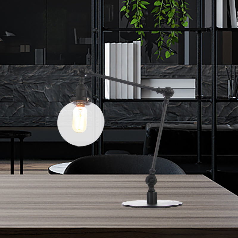 Industrial Global Table Lamp Amber/Clear Glass 1 Light Restaurant Table Light with Adjustable Arm in Black/Brass Finish Black Clear A Clearhalo 'Lamps' 'Table Lamps' Lighting' 264188