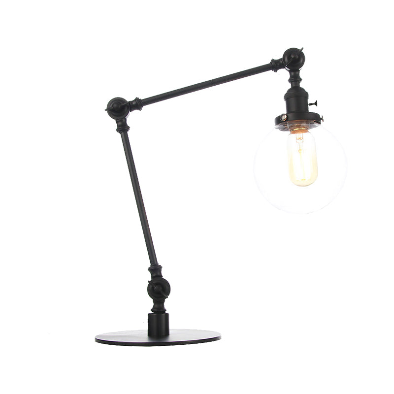 Industrial Global Table Lamp Amber/Clear Glass 1 Light Restaurant Table Light with Adjustable Arm in Black/Brass Finish Clearhalo 'Lamps' 'Table Lamps' Lighting' 264190