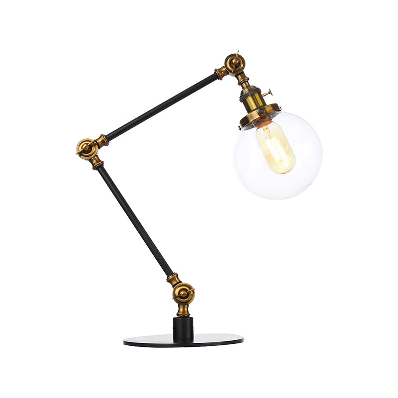 Industrial Global Table Lamp Amber/Clear Glass 1 Light Restaurant Table Light with Adjustable Arm in Black/Brass Finish Clearhalo 'Lamps' 'Table Lamps' Lighting' 264195