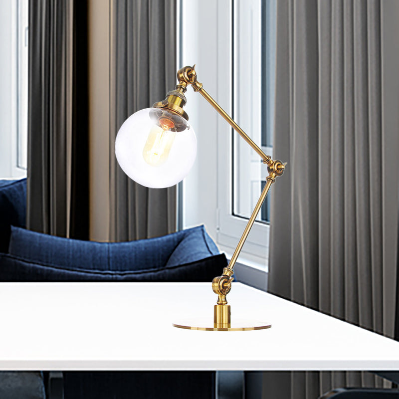 Industrial Global Table Lamp Amber/Clear Glass 1 Light Restaurant Table Light with Adjustable Arm in Black/Brass Finish Gold Clear A Clearhalo 'Lamps' 'Table Lamps' Lighting' 264198