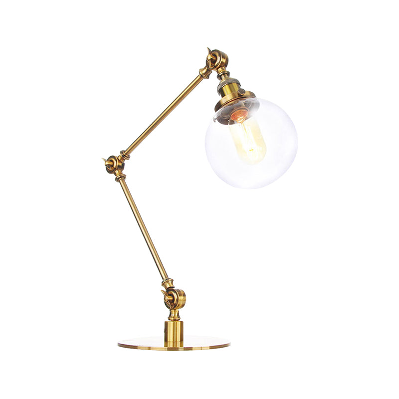 Industrial Global Table Lamp Amber/Clear Glass 1 Light Restaurant Table Light with Adjustable Arm in Black/Brass Finish Clearhalo 'Lamps' 'Table Lamps' Lighting' 264200