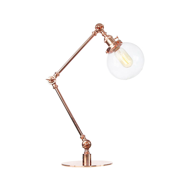 Industrial Global Table Lamp Amber/Clear Glass 1 Light Restaurant Table Light with Adjustable Arm in Black/Brass Finish Clearhalo 'Lamps' 'Table Lamps' Lighting' 264205