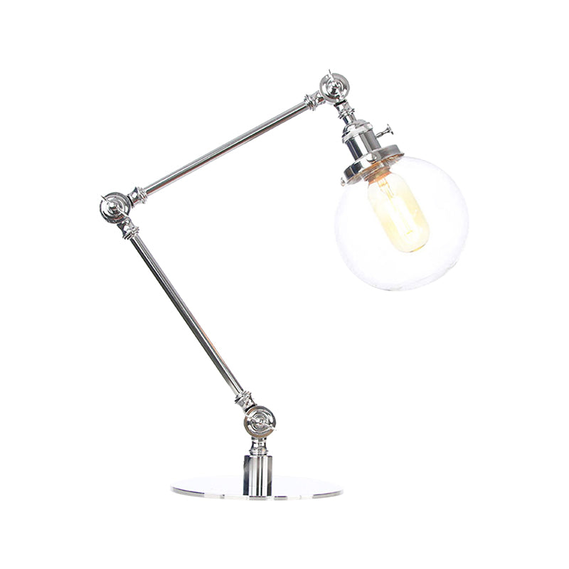 Industrial Global Table Lamp Amber/Clear Glass 1 Light Restaurant Table Light with Adjustable Arm in Black/Brass Finish Clearhalo 'Lamps' 'Table Lamps' Lighting' 264210