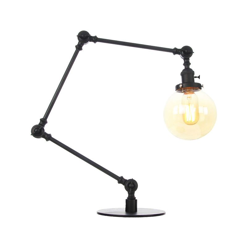 Industrial Global Table Lamp Amber/Clear Glass 1 Light Restaurant Table Light with Adjustable Arm in Black/Brass Finish Clearhalo 'Lamps' 'Table Lamps' Lighting' 264215