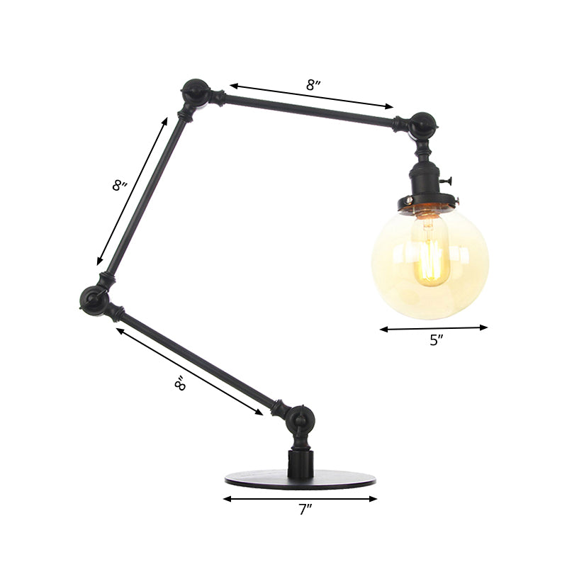 Industrial Global Table Lamp Amber/Clear Glass 1 Light Restaurant Table Light with Adjustable Arm in Black/Brass Finish Clearhalo 'Lamps' 'Table Lamps' Lighting' 264216