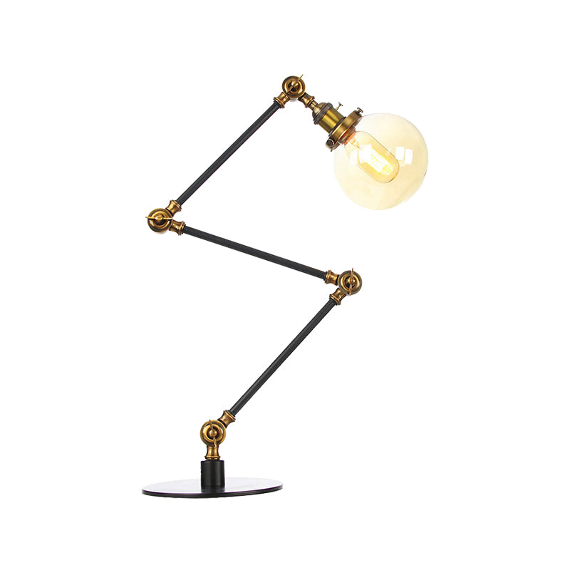 Industrial Global Table Lamp Amber/Clear Glass 1 Light Restaurant Table Light with Adjustable Arm in Black/Brass Finish Clearhalo 'Lamps' 'Table Lamps' Lighting' 264220