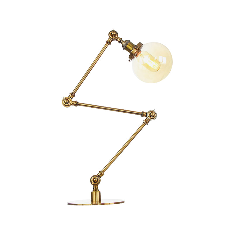 Industrial Global Table Lamp Amber/Clear Glass 1 Light Restaurant Table Light with Adjustable Arm in Black/Brass Finish Clearhalo 'Lamps' 'Table Lamps' Lighting' 264225