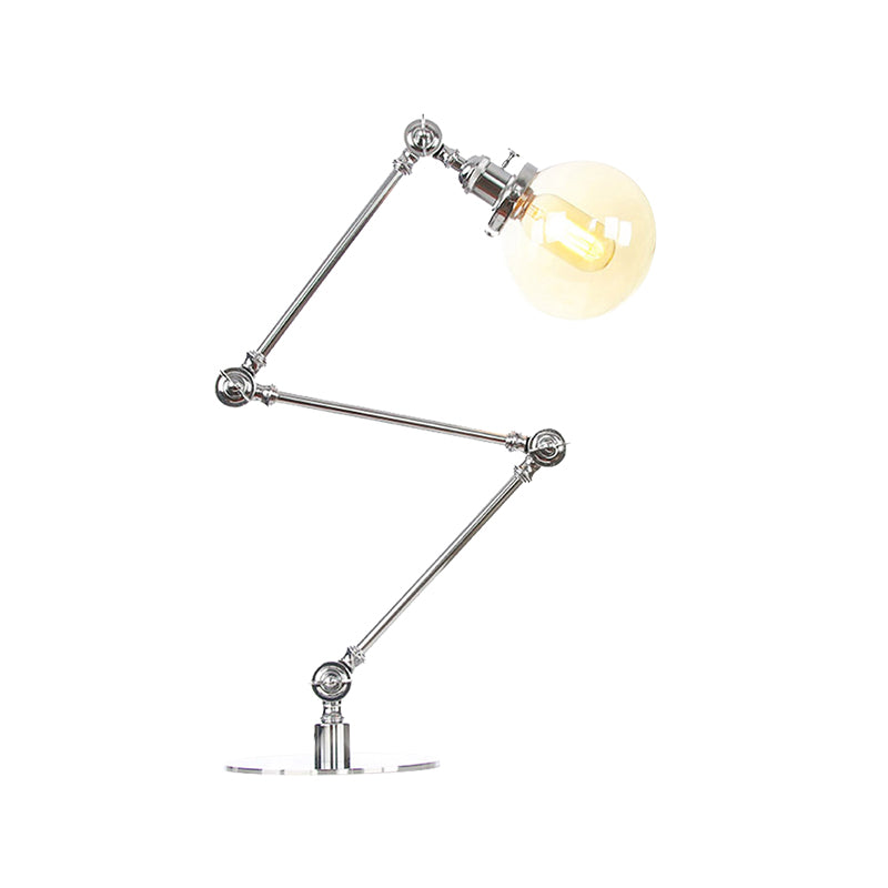 Industrial Global Table Lamp Amber/Clear Glass 1 Light Restaurant Table Light with Adjustable Arm in Black/Brass Finish Clearhalo 'Lamps' 'Table Lamps' Lighting' 264235