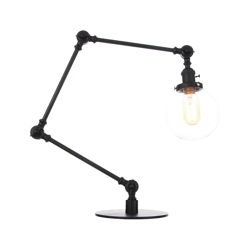 Industrial Global Table Lamp Amber/Clear Glass 1 Light Restaurant Table Light with Adjustable Arm in Black/Brass Finish Clearhalo 'Lamps' 'Table Lamps' Lighting' 264240