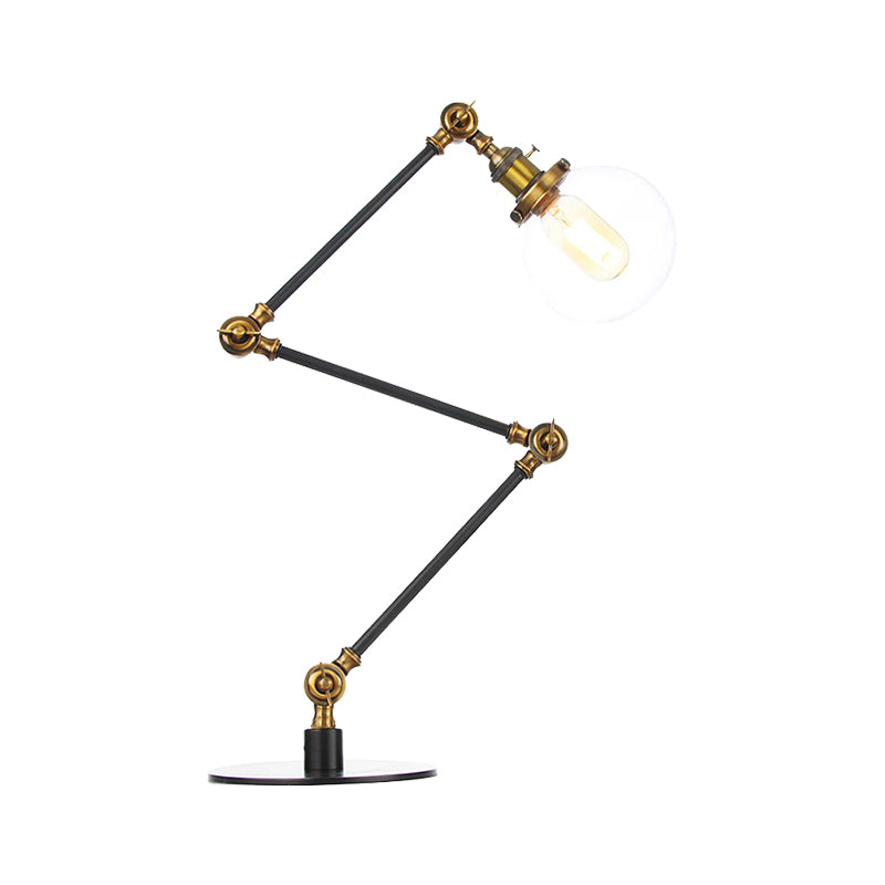 Industrial Global Table Lamp Amber/Clear Glass 1 Light Restaurant Table Light with Adjustable Arm in Black/Brass Finish Clearhalo 'Lamps' 'Table Lamps' Lighting' 264245