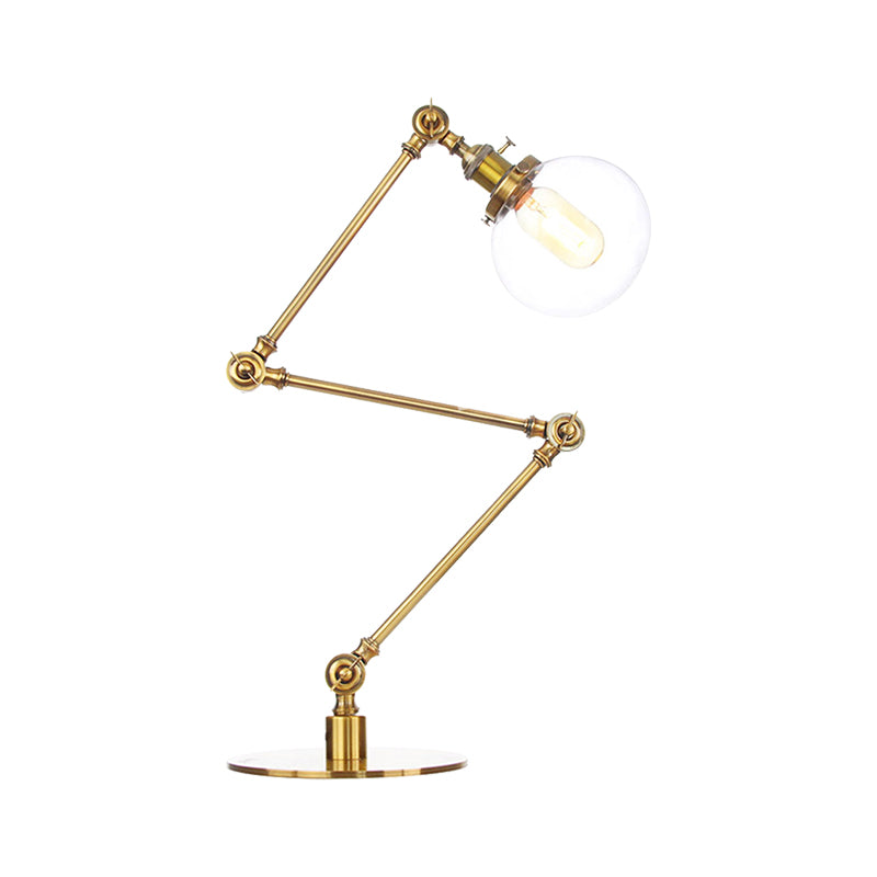 Industrial Global Table Lamp Amber/Clear Glass 1 Light Restaurant Table Light with Adjustable Arm in Black/Brass Finish Clearhalo 'Lamps' 'Table Lamps' Lighting' 264250