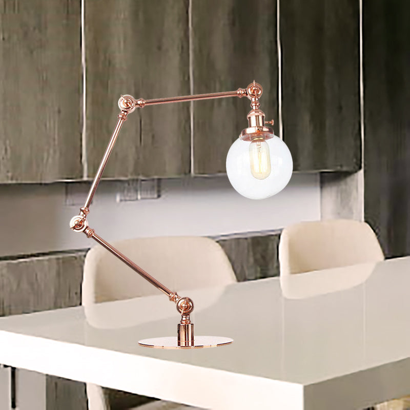 Industrial Global Table Lamp Amber/Clear Glass 1 Light Restaurant Table Light with Adjustable Arm in Black/Brass Finish Copper Clear B Clearhalo 'Lamps' 'Table Lamps' Lighting' 264252