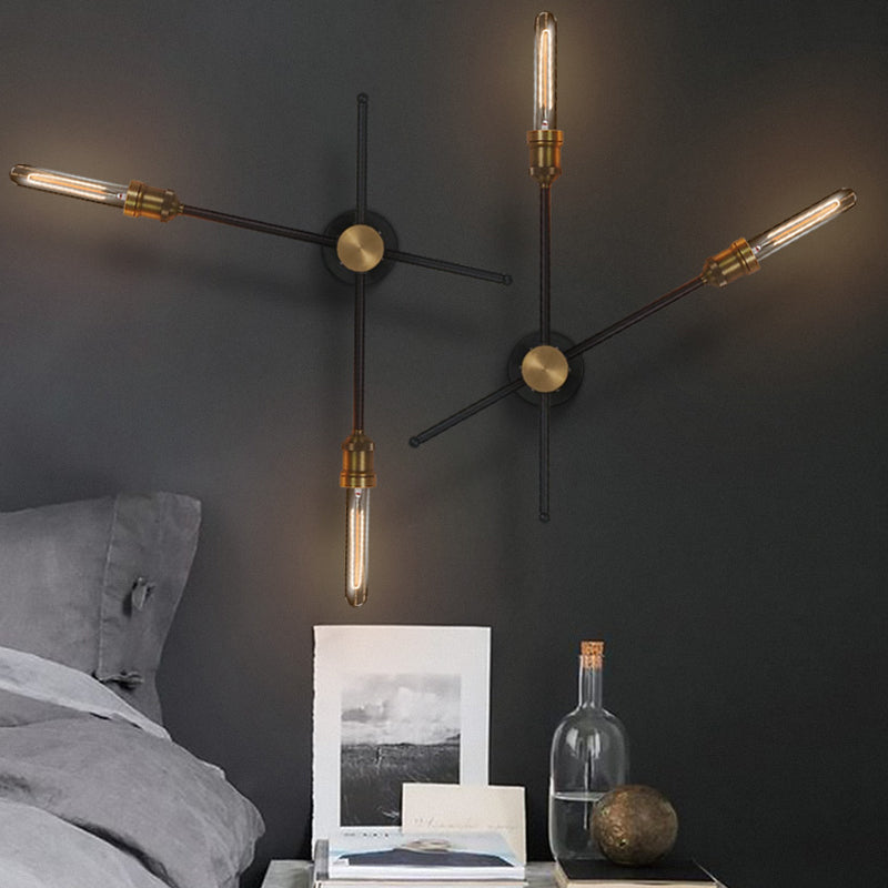 2/3 Heads Metal Wall Sconce Colonialist Black and Gold Crossed Living Room Wall Mount Light Fixture 2.0 Black-Gold Clearhalo 'Wall Lamps & Sconces' 'Wall Lights' Lighting' 264273