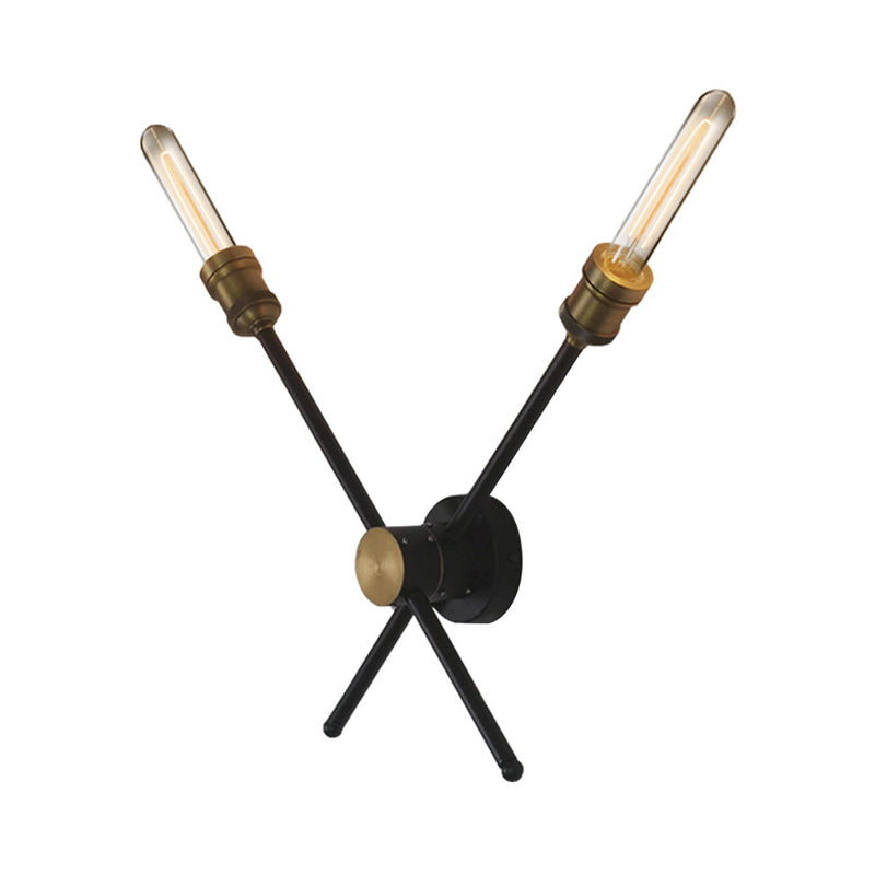 2/3 Heads Metal Wall Sconce Colonialist Black and Gold Crossed Living Room Wall Mount Light Fixture Clearhalo 'Wall Lamps & Sconces' 'Wall Lights' Lighting' 264275