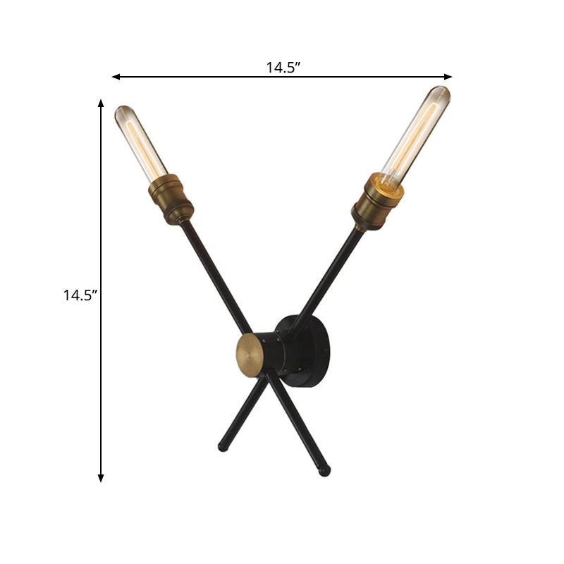 2/3 Heads Metal Wall Sconce Colonialist Black and Gold Crossed Living Room Wall Mount Light Fixture Clearhalo 'Wall Lamps & Sconces' 'Wall Lights' Lighting' 264276