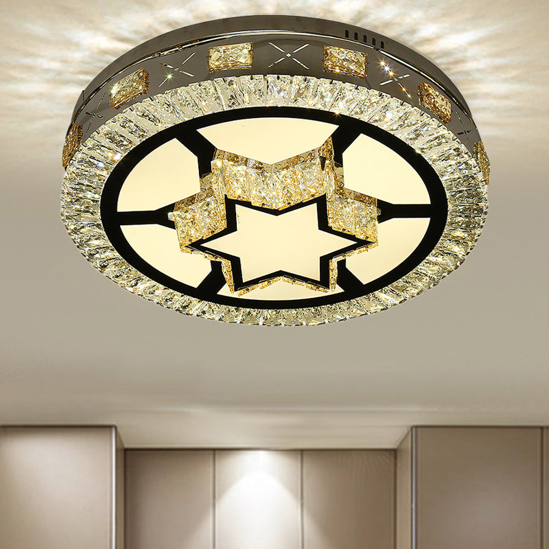 Clear Crystal Drum Flush Lamp Modern Stylish Star Pattern LED Ceiling Flush Mount Clear Clearhalo 'Ceiling Lights' 'Close To Ceiling Lights' 'Close to ceiling' 'Flush mount' Lighting' 264282