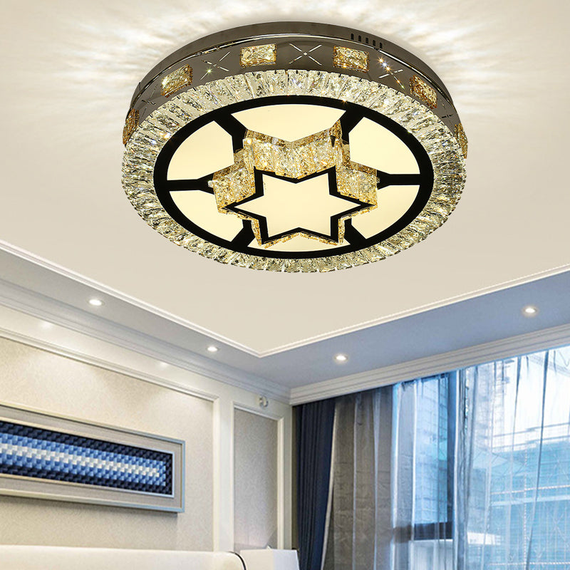 Clear Crystal Drum Flush Lamp Modern Stylish Star Pattern LED Ceiling Flush Mount Clearhalo 'Ceiling Lights' 'Close To Ceiling Lights' 'Close to ceiling' 'Flush mount' Lighting' 264283