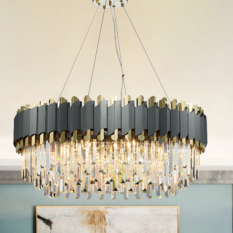 Oblong Layered Living Room Pendant Light Grey Crystal 8/12-Light Contemporary Hanging Chandelier Clearhalo 'Ceiling Lights' 'Chandeliers' 'Modern Chandeliers' 'Modern' Lighting' 264297