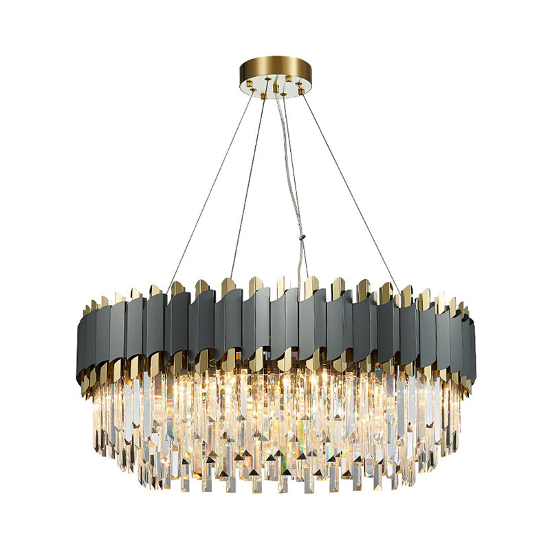 Oblong Layered Living Room Pendant Light Grey Crystal 8/12-Light Contemporary Hanging Chandelier Clearhalo 'Ceiling Lights' 'Chandeliers' 'Modern Chandeliers' 'Modern' Lighting' 264300