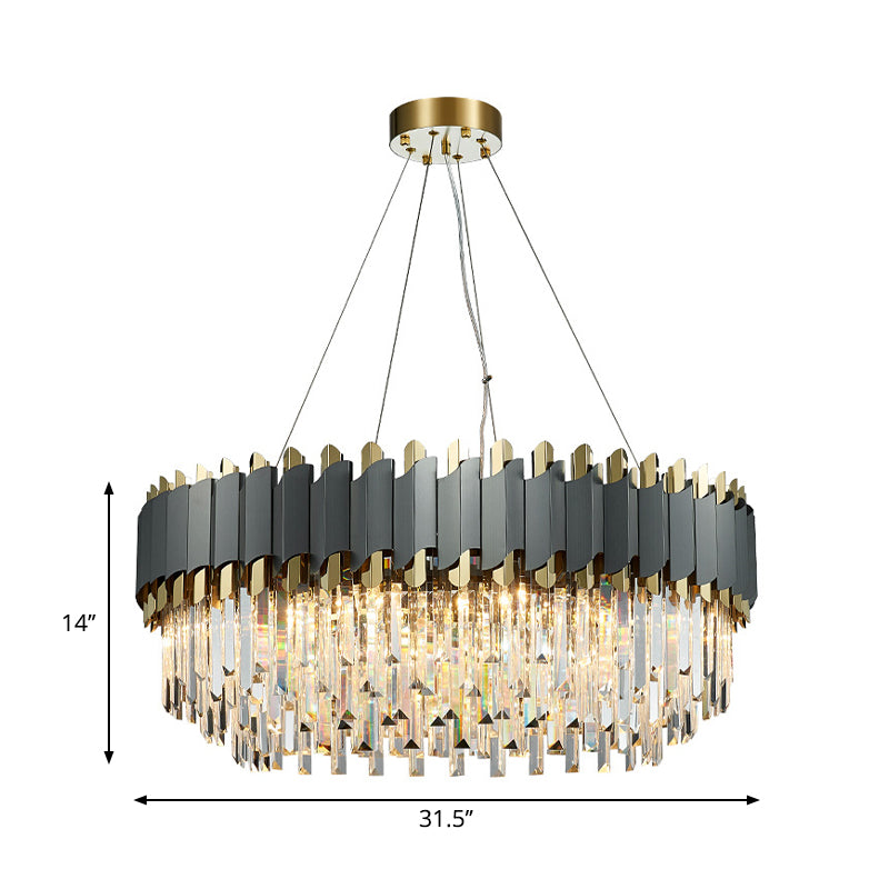 Oblong Layered Living Room Pendant Light Grey Crystal 8/12-Light Contemporary Hanging Chandelier Clearhalo 'Ceiling Lights' 'Chandeliers' 'Modern Chandeliers' 'Modern' Lighting' 264301