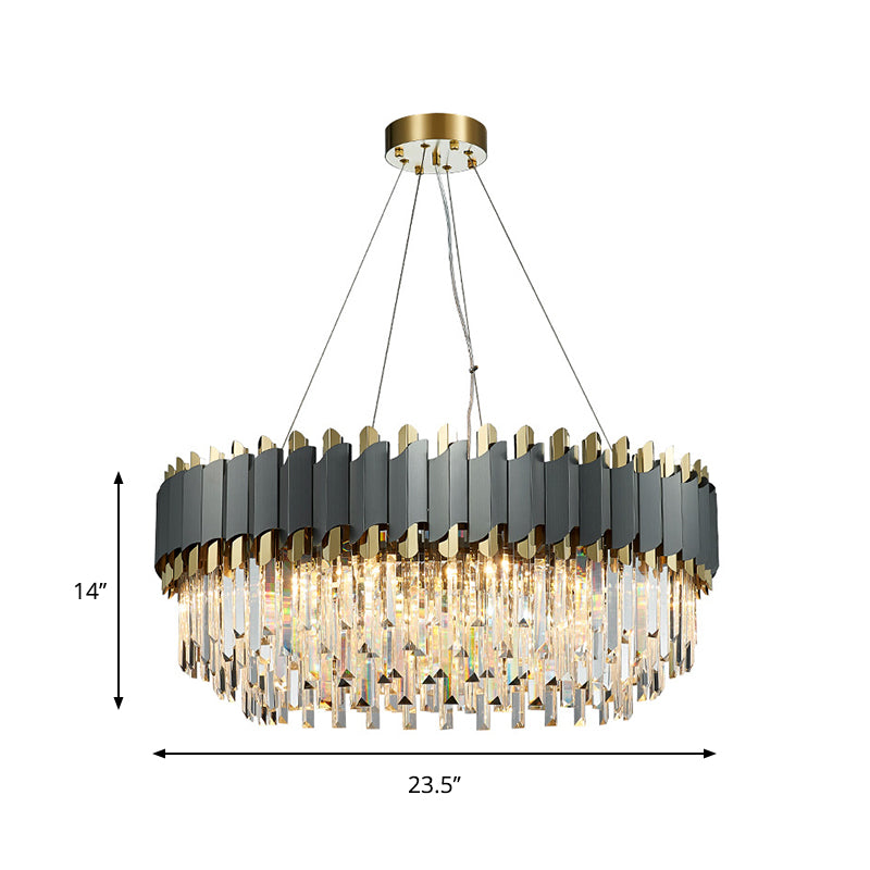 Oblong Layered Living Room Pendant Light Grey Crystal 8/12-Light Contemporary Hanging Chandelier Clearhalo 'Ceiling Lights' 'Chandeliers' 'Modern Chandeliers' 'Modern' Lighting' 264308