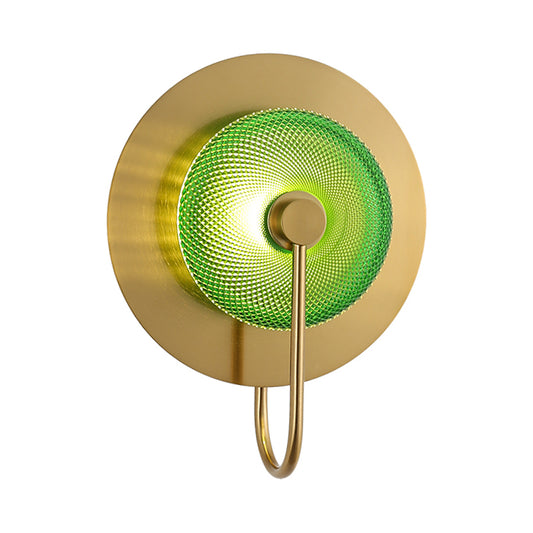 Bell Metal Wall Lighting Vintage 1/2/3-Light Sconce Light Fixture in Gold with Green Prismatic Glass Shade Clearhalo 'Wall Lamps & Sconces' 'Wall Lights' Lighting' 264313