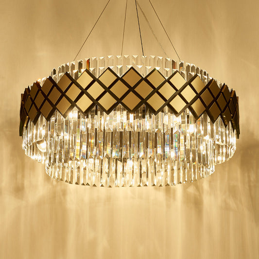 Gold Round Mesh Chandelier Contemporary 12-Light Clear Crystal Ceiling Pendant Light Gold Clearhalo 'Ceiling Lights' 'Chandeliers' 'Modern Chandeliers' 'Modern' Lighting' 264337