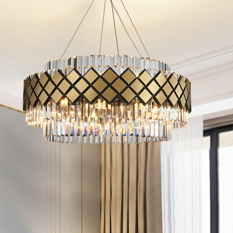 Gold Round Mesh Chandelier Contemporary 12-Light Clear Crystal Ceiling Pendant Light Clearhalo 'Ceiling Lights' 'Chandeliers' 'Modern Chandeliers' 'Modern' Lighting' 264338