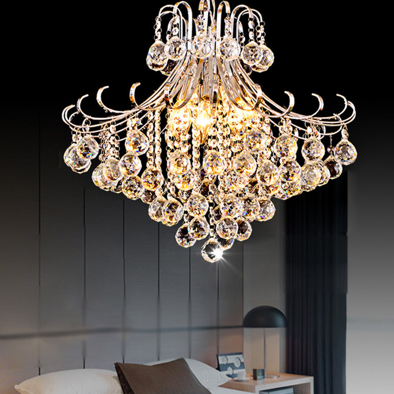 Silver Crystal Flared Pendant Chandelier Traditional 4 Lights Bedroom Hanging Lamp Silver Clearhalo 'Ceiling Lights' 'Chandeliers' 'Modern Chandeliers' 'Modern' Lighting' 264355