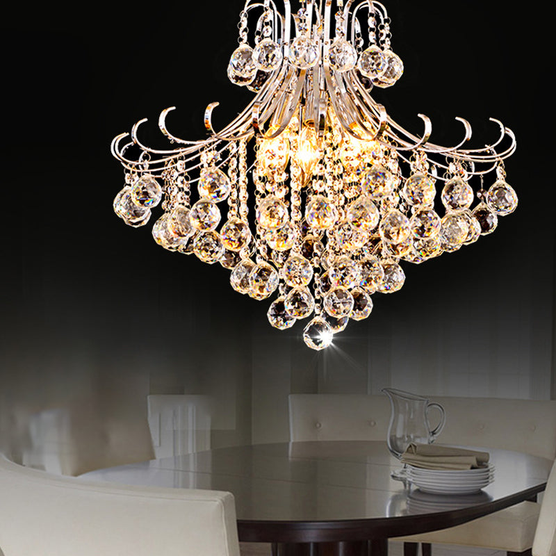 Silver Crystal Flared Pendant Chandelier Traditional 4 Lights Bedroom Hanging Lamp Clearhalo 'Ceiling Lights' 'Chandeliers' 'Modern Chandeliers' 'Modern' Lighting' 264356