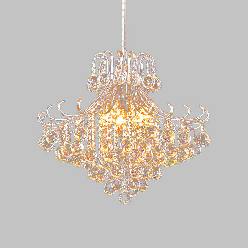 Silver Crystal Flared Pendant Chandelier Traditional 4 Lights Bedroom Hanging Lamp Clearhalo 'Ceiling Lights' 'Chandeliers' 'Modern Chandeliers' 'Modern' Lighting' 264358