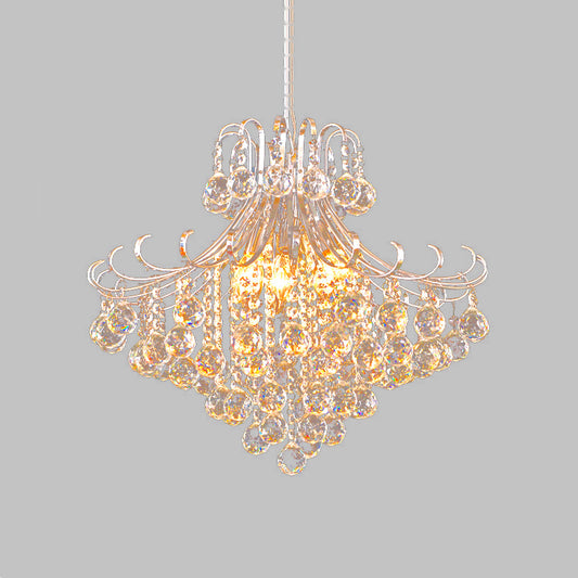 Silver Crystal Flared Pendant Chandelier Traditional 4 Lights Bedroom Hanging Lamp Clearhalo 'Ceiling Lights' 'Chandeliers' 'Modern Chandeliers' 'Modern' Lighting' 264358