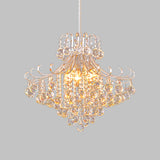 Silver Crystal Flared Pendant Chandelier Traditional 4 Lights Bedroom Hanging Lamp Clearhalo 'Ceiling Lights' 'Chandeliers' 'Modern Chandeliers' 'Modern' Lighting' 264358