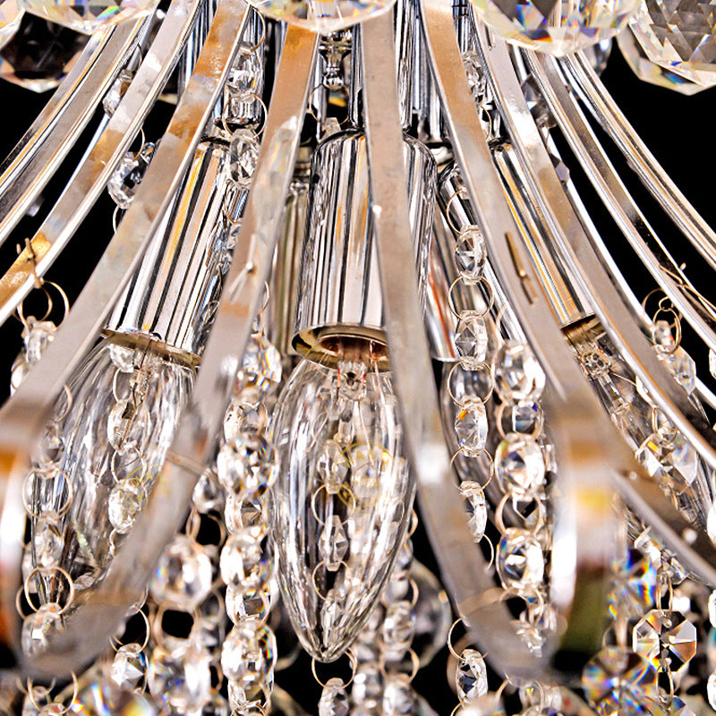 Silver Crystal Flared Pendant Chandelier Traditional 4 Lights Bedroom Hanging Lamp Clearhalo 'Ceiling Lights' 'Chandeliers' 'Modern Chandeliers' 'Modern' Lighting' 264360