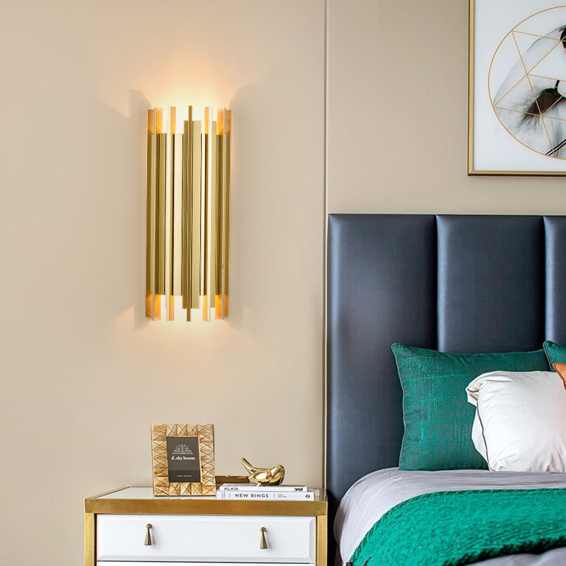 2 Bulbs Cylindrical Wall Lamp Contemporary Gold Finish Iron Sconce Lighting, 19.5"/31.5" H Gold 19.5" Clearhalo 'Wall Lamps & Sconces' 'Wall Lights' Lighting' 264368