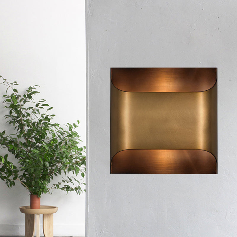 Colonial Square/Rectangle Wall Lamp 1 Head Metal Flush Mount Wall Sconce in Brass for Bedroom Brass B Clearhalo 'Wall Lamps & Sconces' 'Wall Lights' Lighting' 264383