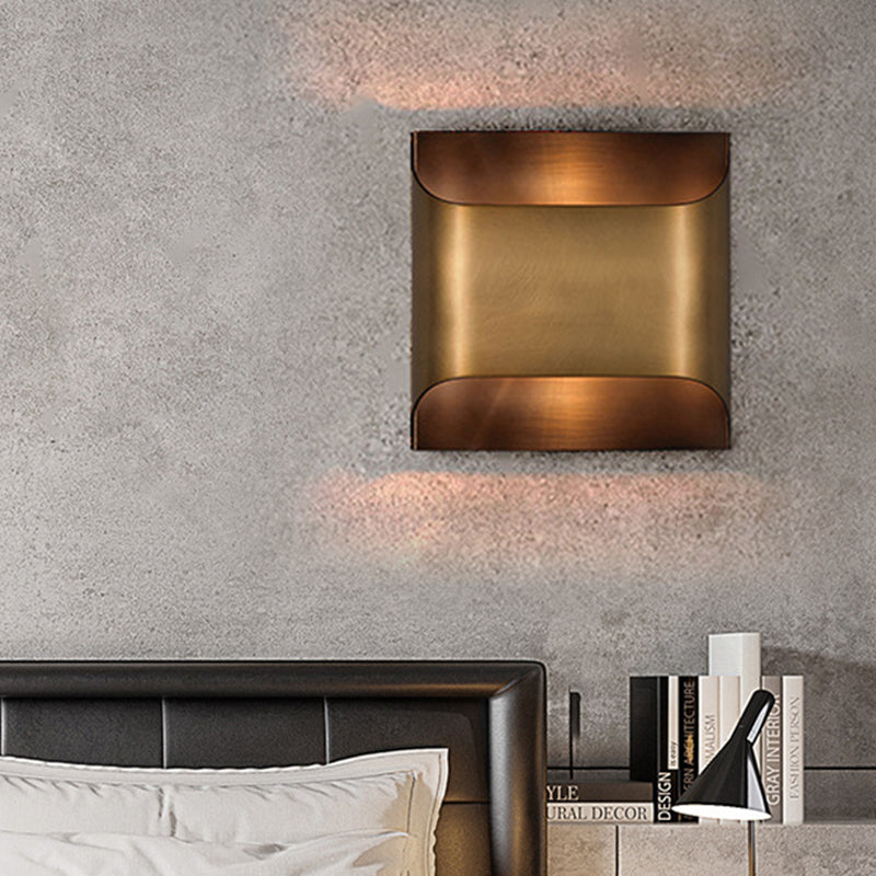 Colonial Square/Rectangle Wall Lamp 1 Head Metal Flush Mount Wall Sconce in Brass for Bedroom Clearhalo 'Wall Lamps & Sconces' 'Wall Lights' Lighting' 264384