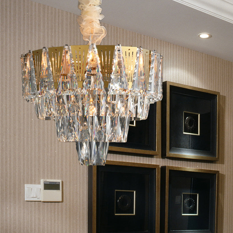 Triangle Chandelier Modernism Metallic 7-Light Gold Hanging Ceiling Light with Crystal Icicle Gold B Clearhalo 'Ceiling Lights' 'Chandeliers' Lighting' options 264445_a5a279dd-047e-464a-8a9a-3af49d44ec15