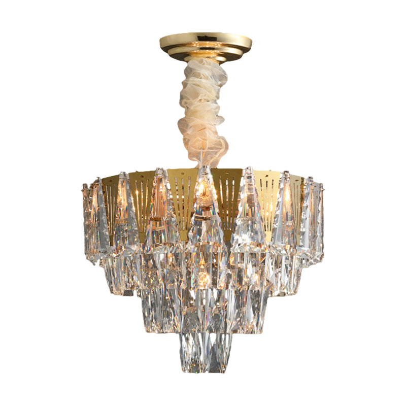 Triangle Chandelier Modernism Metallic 7-Light Gold Hanging Ceiling Light with Crystal Icicle Clearhalo 'Ceiling Lights' 'Chandeliers' Lighting' options 264448